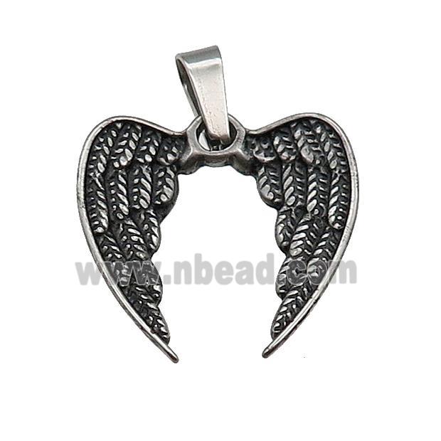 Stainless Steel Angel Wing Charm Pendant Antique Silver