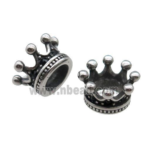 Stainless Steel Crown Beads Antique Silver
