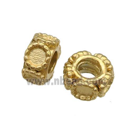 Stainless Steel Rondelle Beads With Pad Large Hole Gold Plated