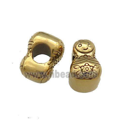 Stainless Steel NestingDoll Beads Large Hole Gold Plated
