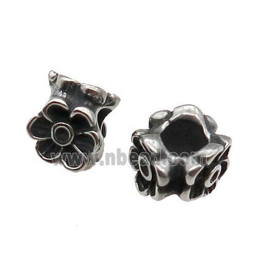 Stainless Steel Flower Beads Large Hole Antique Silver