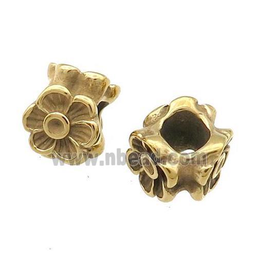 Stainless Steel Flower European Beads Large Hole Gold Plated