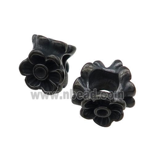 Stainless Steel Flower Beads Large Hole Black Plated