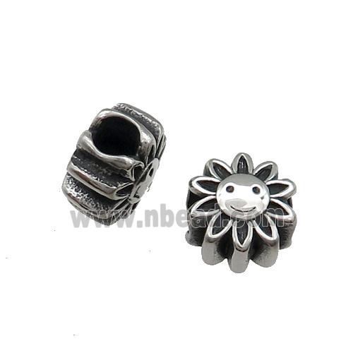Stainless Steel SunFlower Beads Large Hole Antique Silver