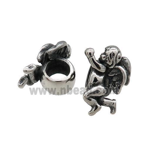 Stainless Steel Angel Charm Beads Antique Silver