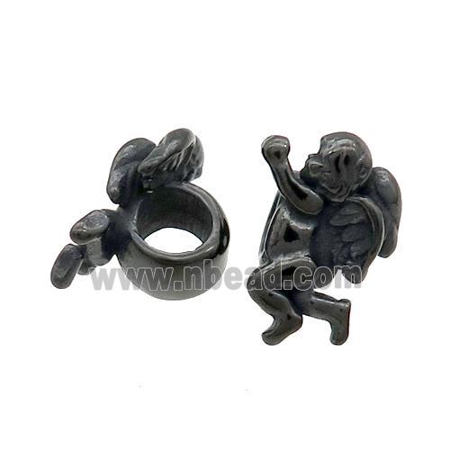 Stainless Steel Angel Charm Beads Black Plated