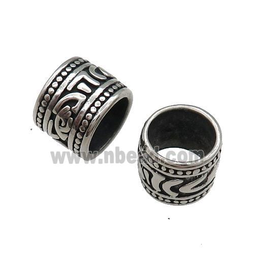 Stainless Steel Tube Beads Large Hole Antique Silver