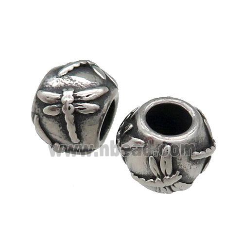 Stainless Steel Barrel Beads Large Hole Round Antique Silver