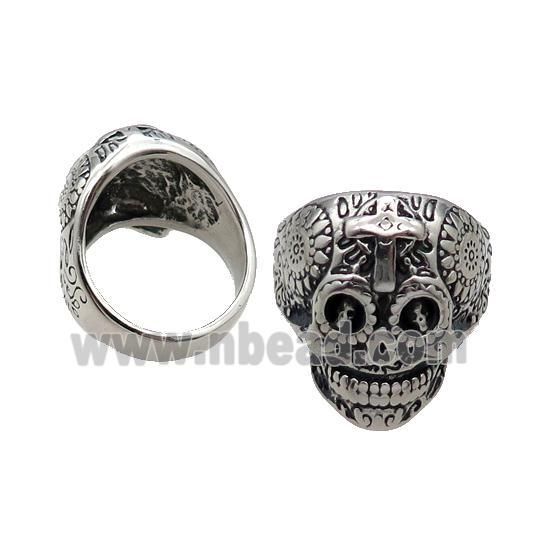 Stainless Steel Skull Ring Antique Silver