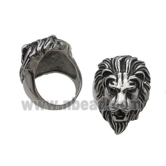 Stainless Steel Lion Ring Antique Silver