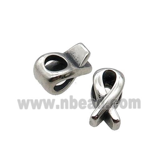 Stainless Steel Beads Cancer Ribbon Large Hole Antique Silver