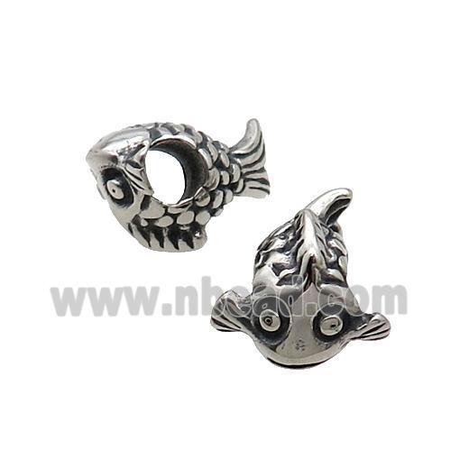 Stainless Steel Fish Beads Large Hole Antique Silver