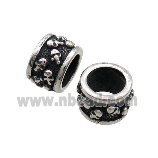 Stainless Steel Tube Beads Skull Large Hole Antique Silver
