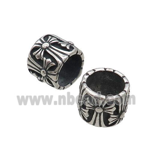 Stainless Steel Tube Beads Cross Large Hole Antique Silver