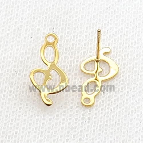 Stainless Steel Stud Earring Musical Note Symbols Gold Plated