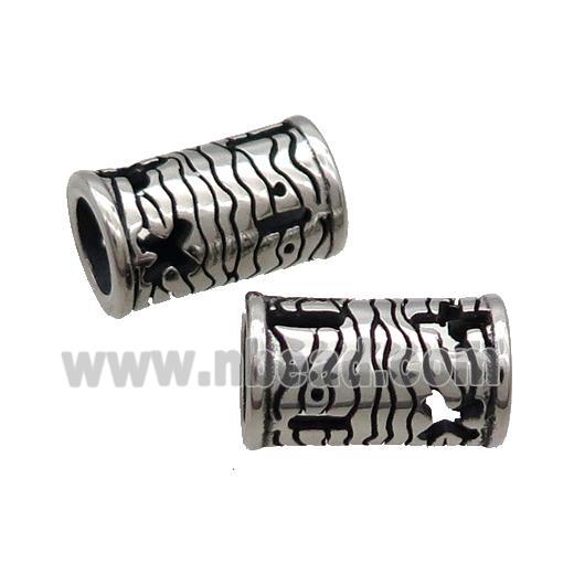 Stainless Steel Column Beads Tube Large Hole Antique Silver