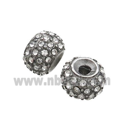 Raw Stainless Steel Rondelle Beads Pave Rhinestone