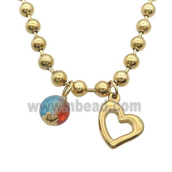 Stainless Steel Necklace Heart Gold Plated