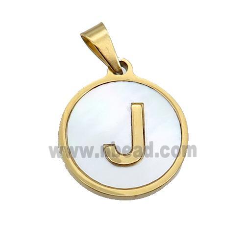 Stainless Steel Pendant Pave White Shell Letter-J Gold Plated