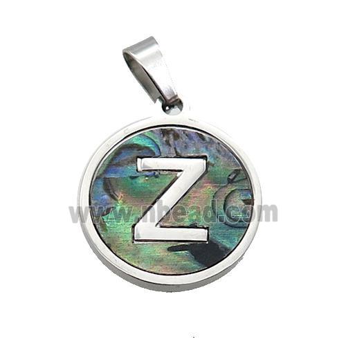 Raw Stainless Steel Pendant Pave Abalone Shell Letter-Z
