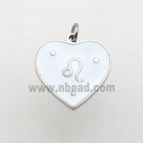 Raw Stainless Steel Heart Pendant White Enamel Zodiac Taurus