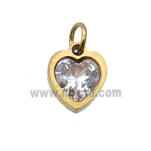 Stainless Steel Heart Pendant Pave Clear Zircon Gold Plated