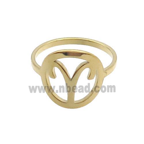 Stainless Steel Rings Zodiac Aries Gold Plated