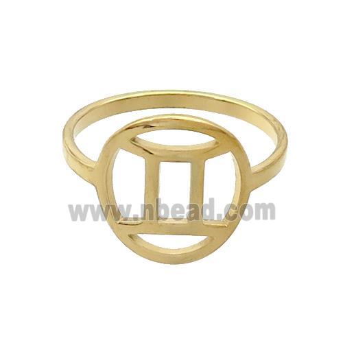 Stainless Steel Rings Zodiac Gemini Gold Plated