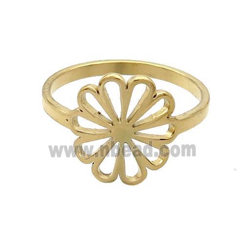 Stainless Steel Rings Flower Gold Plated