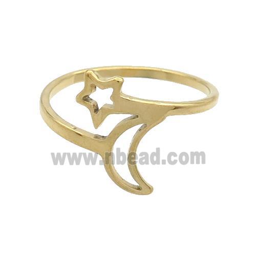 Stainless Steel Rings Moon Star Gold Plated