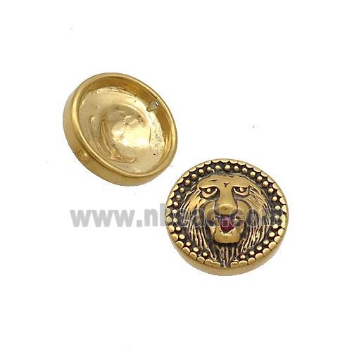 Stainless Steel Button Beads Lion Antique Gold