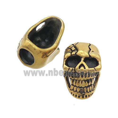 Stainless Steel Skull Beads Large Hole Antique Gold Plated