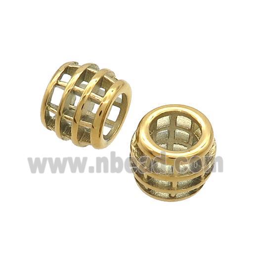 Stainless Steel Barrel Beads Large Hole Hollow Gold Plated