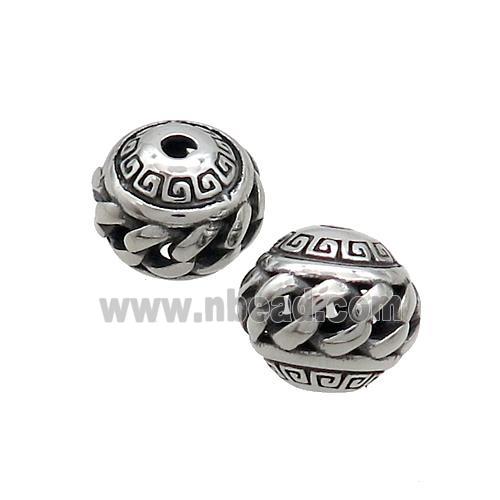 Stainless Steel Beads Round Hollow Antique Silver