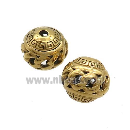 Stainless Steel Beads Round Hollow Gold Plated