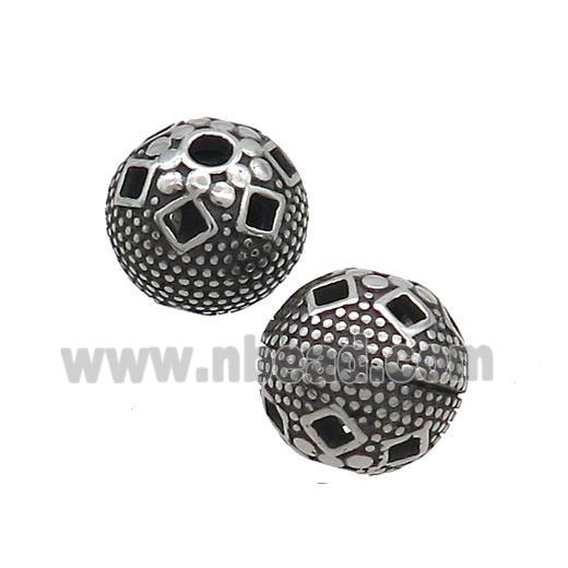 Stainless Steel Round Beads Hollow Antique Silver