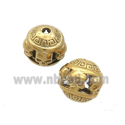 Stainless Steel Round Beads Skull Hollow Gold Plated