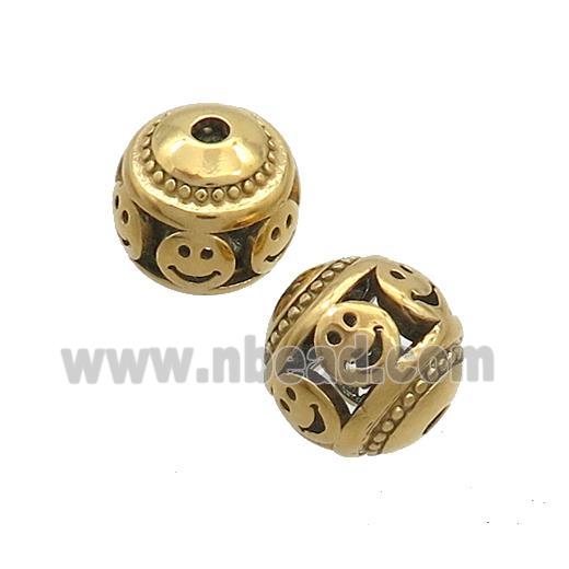 Stainless Steel Round Beads Emoji Hollow Gold Plated