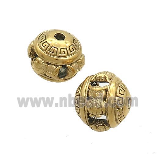 Stainless Steel Round Beads Owl Hollow Gold Plated