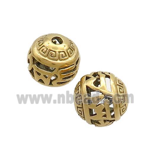 Stainless Steel Round Beads Hollow Gold Plated