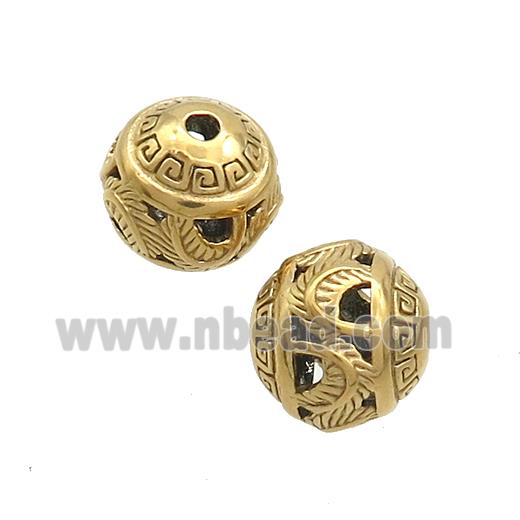 Stainless Steel Round Beads Hollow Gold Plated