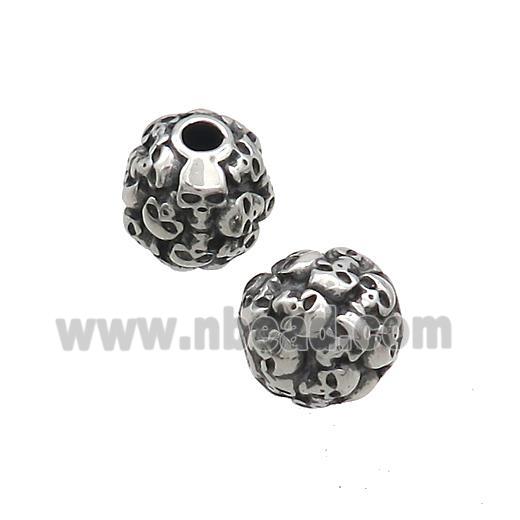 Stainless Steel Round Beads Halloween Skull Antique Silver