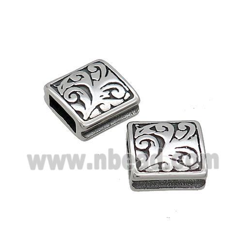 Stainless Steel Square Beads Large Flat Hole Antique Silver