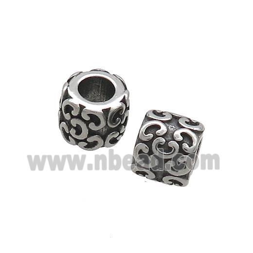 Stainless Steel Column Beads Tube Large Hole Antique Silver
