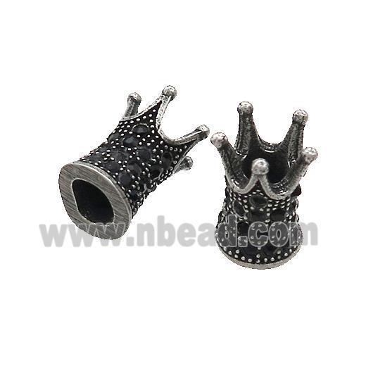 Stainless Steel Crown Beads Pave Rhinestone Antique Black