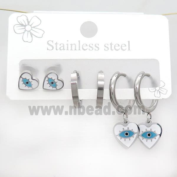 Raw Stainless Steel Earrings Heart Evil Eye