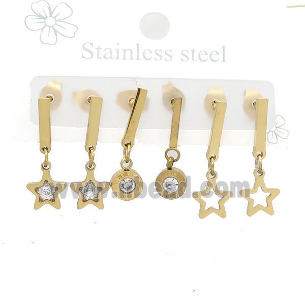 Stainless Steel Earrings Star Gold Plated