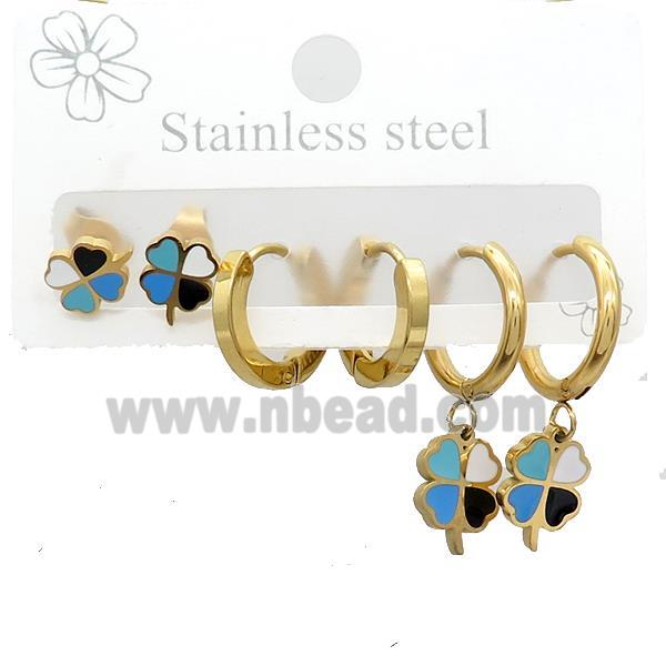 Stainless Steel Earrings Clover Gold Plated