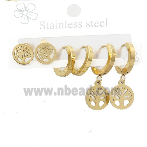 Stainless Steel Earrings Tree Of Life Gold Plated