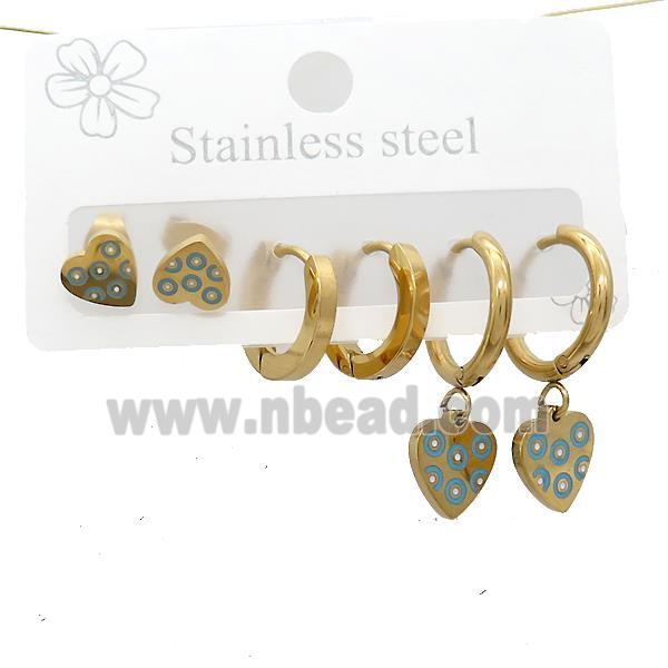 Stainless Steel Earrings Heart Gold Plated